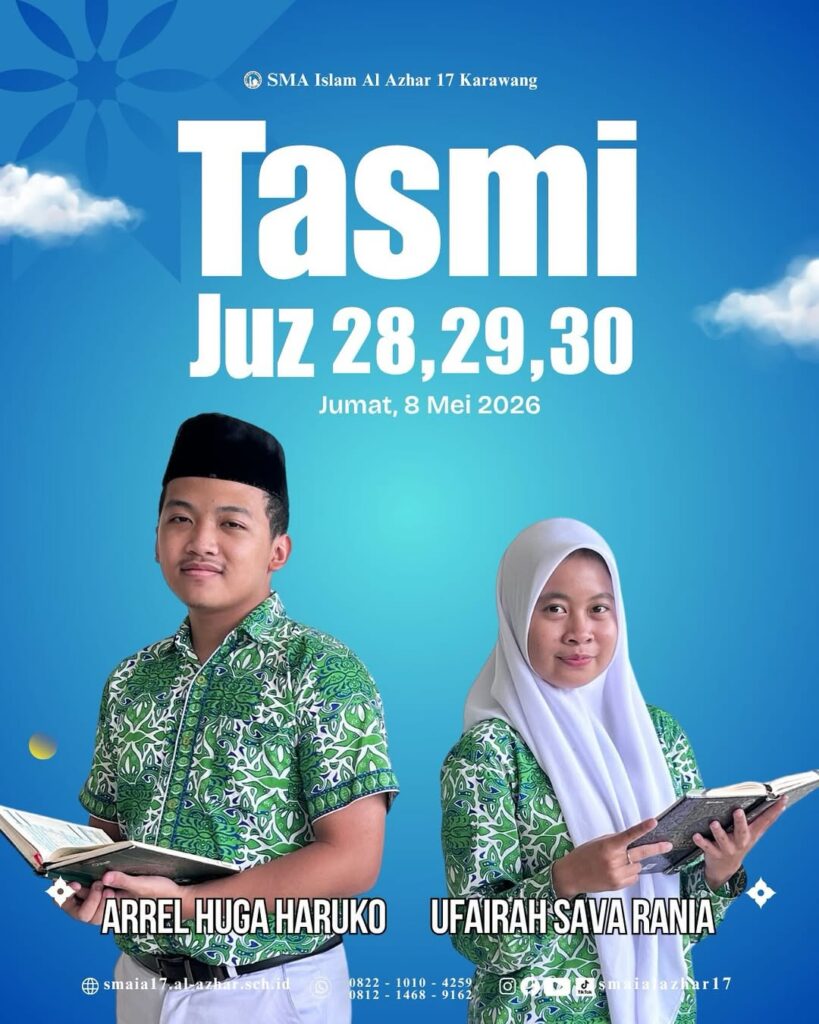 Arrel & Ufairah, dua murid keren dari SMA Islam Al Azhar 17 Karawang yang baru aja menuntaskan Tasmi Juz 28, 29, dan 30