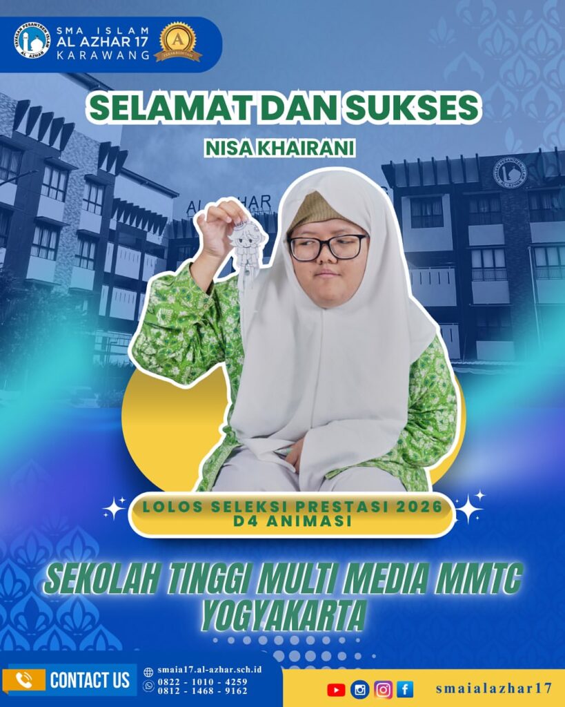 SMA Islam terbaik di Karawang - Murid SMA Islam Al Azhar 17 Karawang lolos Seleksi Prestasi D4 Animasi MMTC Yogyakarta.